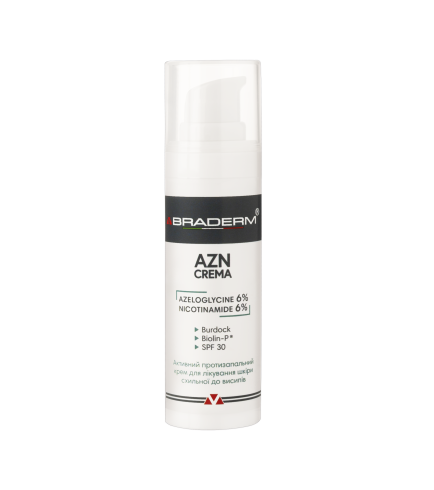 Braderm Azn Cream SPF 30 Зволожуючий сонцезахисний крем для всіх типів шкіри з пребіотиками, 30 мл