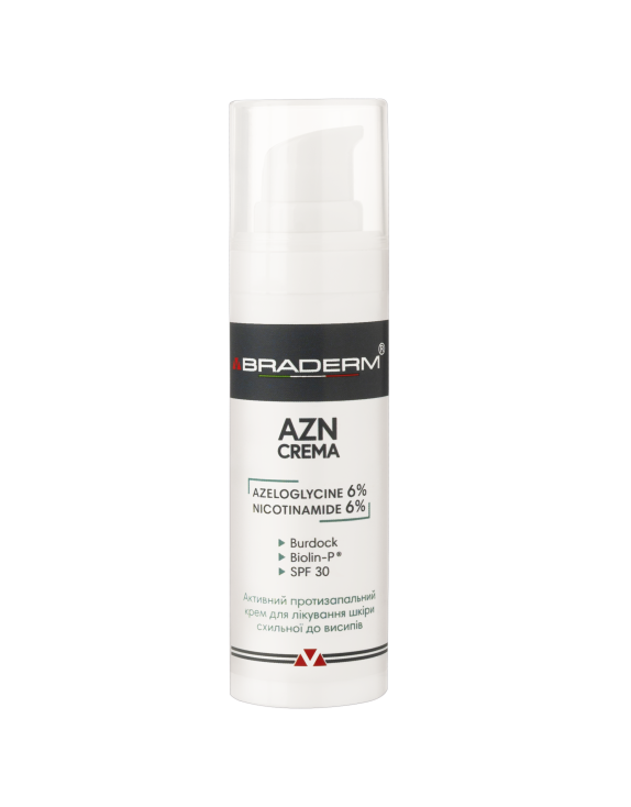 Braderm Azn Cream SPF 30 Зволожуючий сонцезахисний крем для всіх типів шкіри з пребіотиками, 30 мл