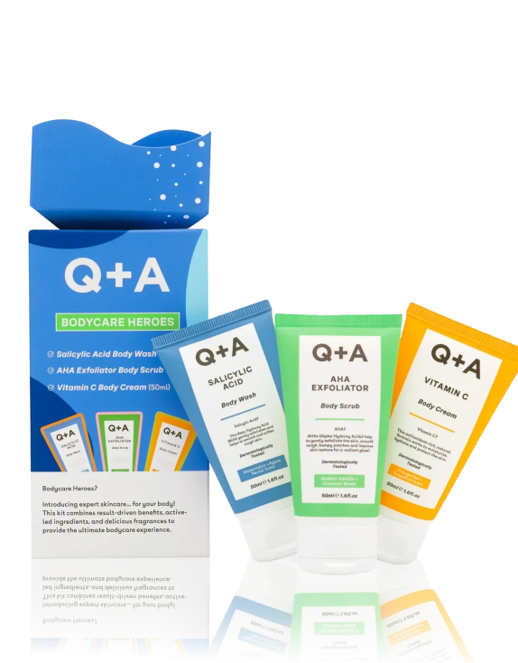 Q+A Skincare Heroes Set базовий набір догляду з гіалуроновою кислотою, ніацинамідом, керамідами та вітаміном С
