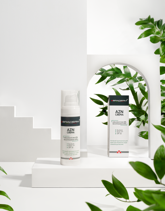 Braderm Azn Cream SPF 30 Зволожуючий сонцезахисний крем для всіх типів шкіри з пребіотиками, 30 мл