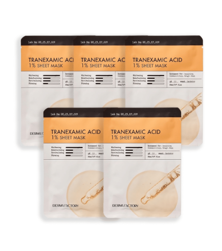 Derma Factory Tranexamic Acid 1% Sheet Mask Освітлююча тканинна маска для обличчя для вирівнювання тону та проти пігментації, 23 мл