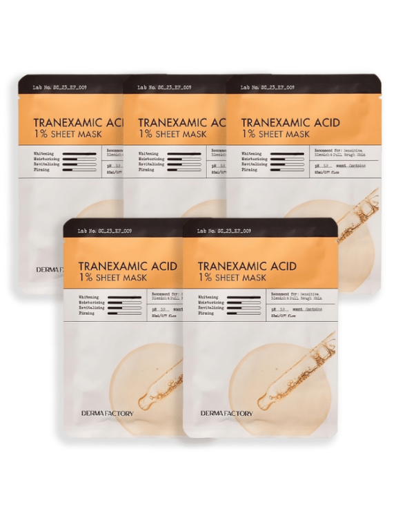 Derma Factory Tranexamic Acid 1% Sheet Mask Освітлююча тканинна маска для обличчя для вирівнювання тону та проти пігментації, 23 мл