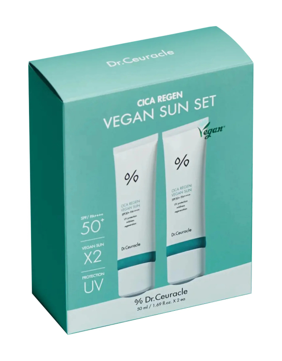 Dr. Ceuracle Cica Regen Vegan Sun Set Набір сонцезахисних кремів для обличчя з центелою, 2×50 мл