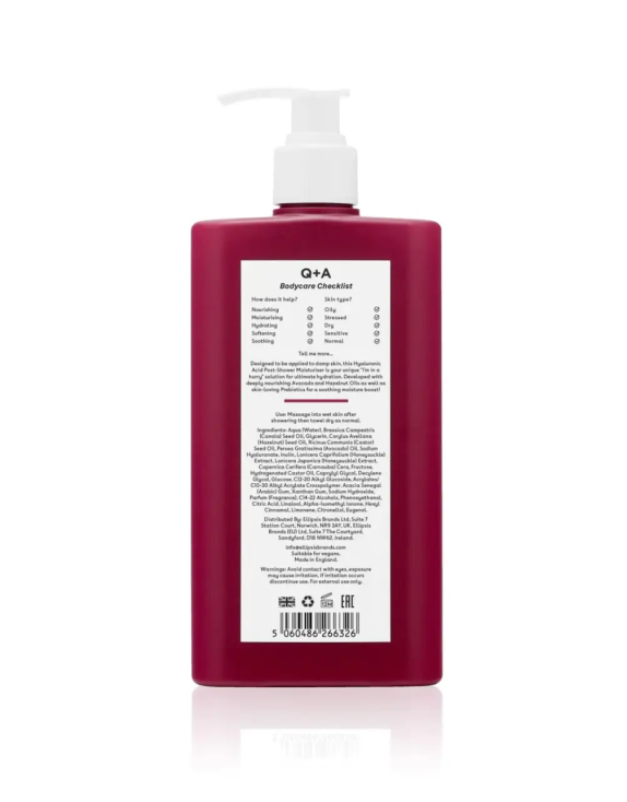 Q+A Hyaluronic Acid Post-Shower Moisturiser Засіб для зволоження тіла після душу, 250 мл