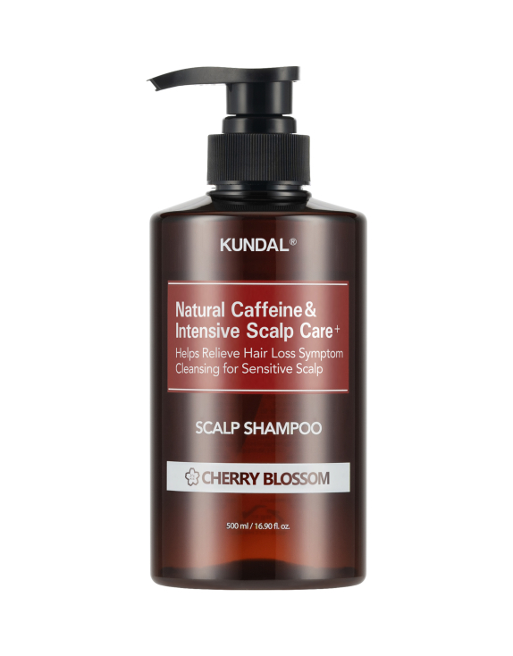 Kundal Natural Caffeine & Intensive Scalp Care Shampoo Cherry Blossom Шампунь для зміцнення волосся та догляду за шкірою голови з кофеїном, 500 мл