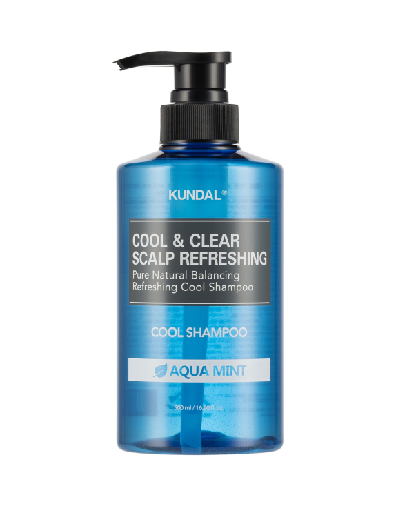 Kundal Cool & Clear Scalp Refreshing Shampoo Aqua Mint Освіжаючий безсульфатний шампунь для шкіри голови з ментолом, м’ятою та чайним деревом, 500 мл
