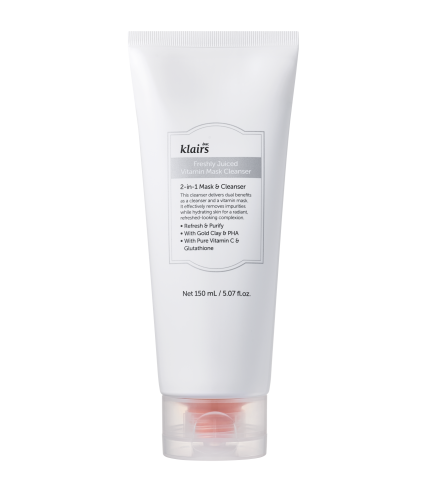 Dear, Klairs Freshly Juiced Vitamin Mask Cleanser Очищуюча маска-пінка з вітаміном C, глиною та PHA для очищення пор і сяйва шкіри, 150 мл