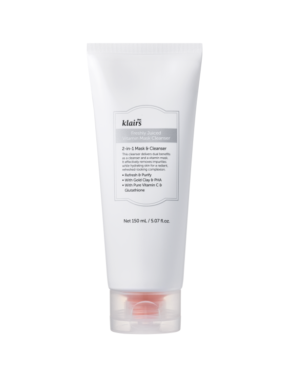 Dear, Klairs Freshly Juiced Vitamin Mask Cleanser Очищуюча маска-пінка з вітаміном C, глиною та PHA для очищення пор і сяйва шкіри, 150 мл