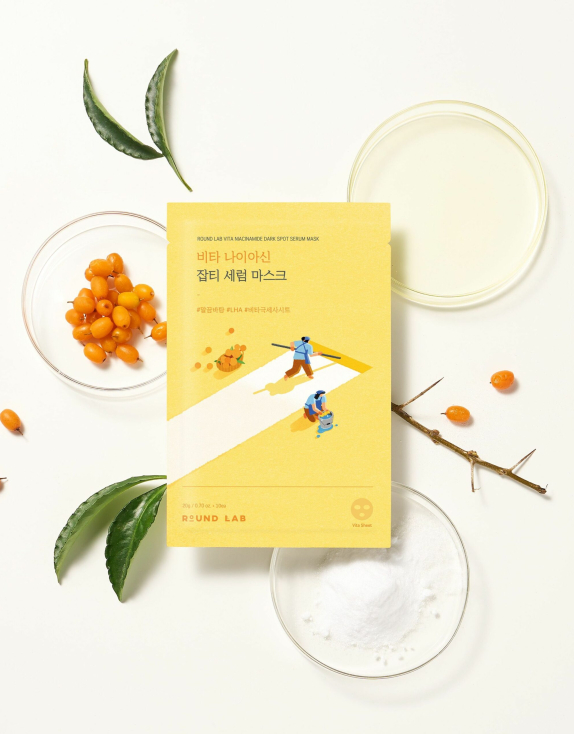 ROUND LAB Vita Niacinamide Dark Spot Serum Mask освітлювальна тканинна маска з вітаміном C та ніацинамідом, 20 мл